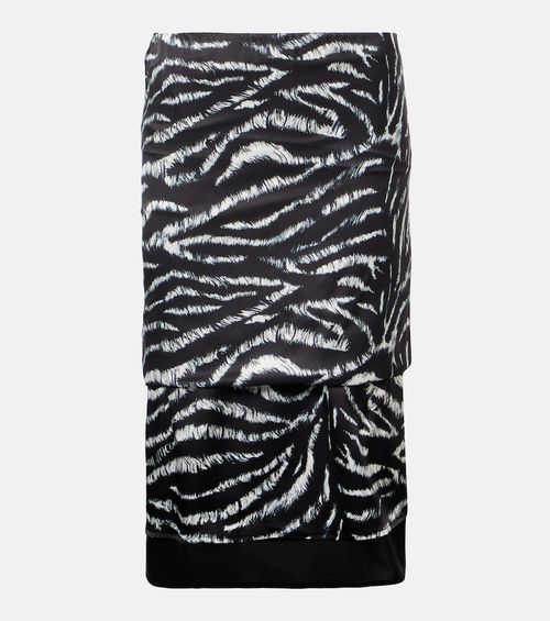 Zebra-print satin midi skirt