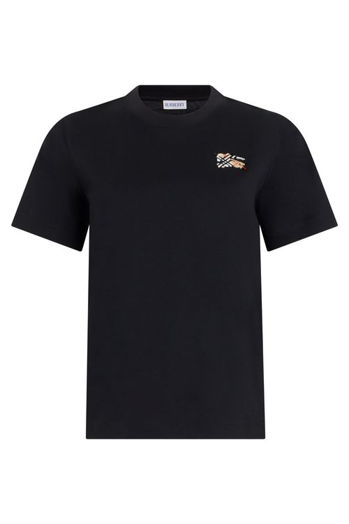 Tartan-Detail Cotton T-Shirt for Women