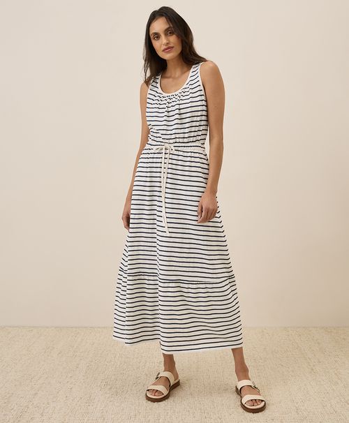 Women's Santa Ana Stripe Midnight Blue Relaxed Slub Tank Maxi Dre