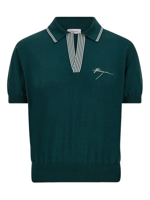 Striped-collar T-shirt - Green