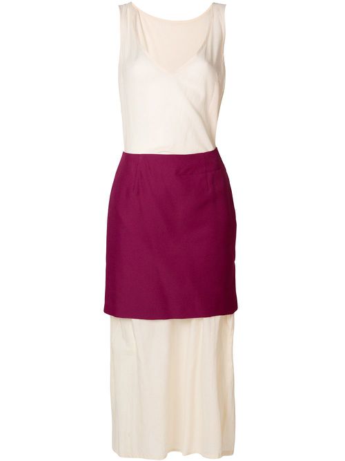 1996 two-tone layered dress - Neutrals