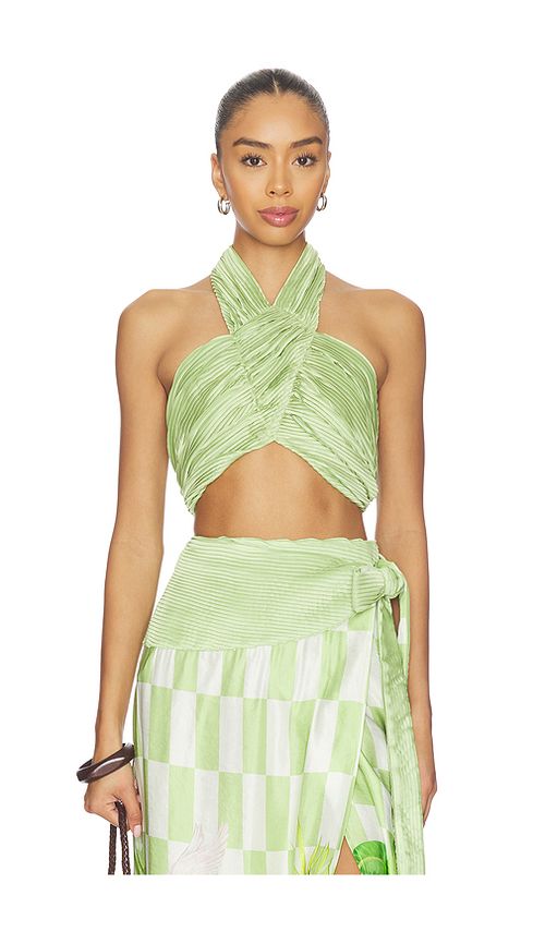 Verandah Plisse Halter Blouse in Green. XL also in S, XS