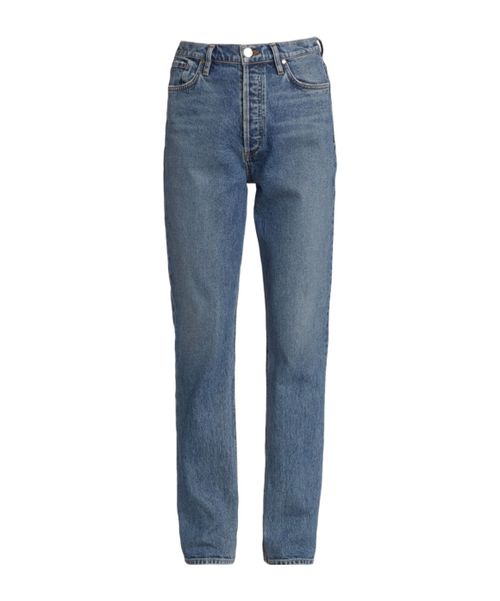 High-waisted straight-leg jeans