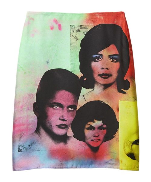 Printed silk twill pencil skirt