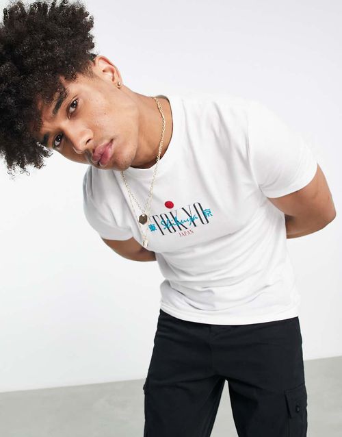 Muscle T-shirt in white with Tokyo city print