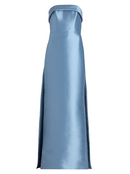 Women's Strapless Satin Embellished-Train Gown - Smokey Blue