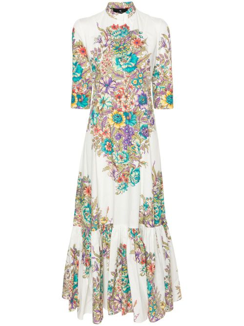 Floral-print cotton maxi dress - White