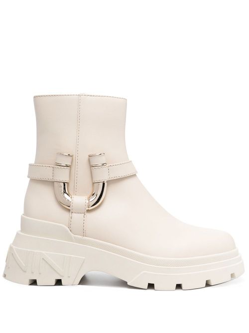 Chunky sole leather ankle boots - Neutrals