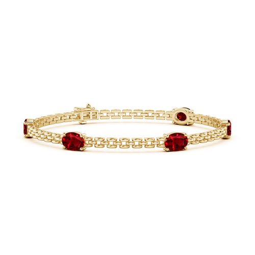 Angara 5.0 Carats Five Stone Oval Ruby Station Link Bracelet in 14K Yellow Gold