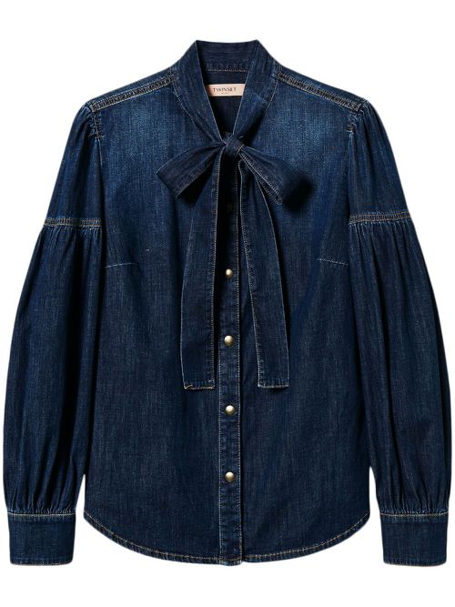 Pussy-bow denim shirt - Blue