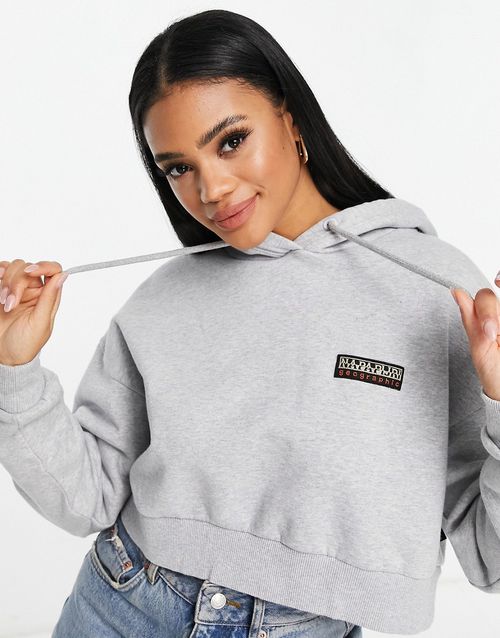 Patch cropped hoodie in light grey