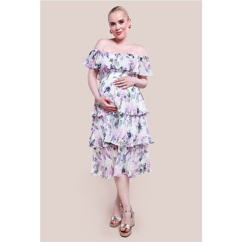 Goddiva Maternity Shirred Chiffon Floral Bardot Midi Dress - Multi