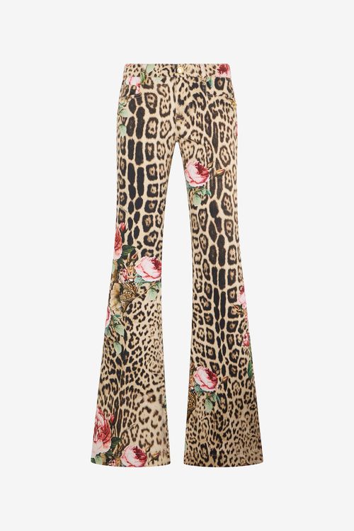 Jaguar Roses Print Flared Jeans