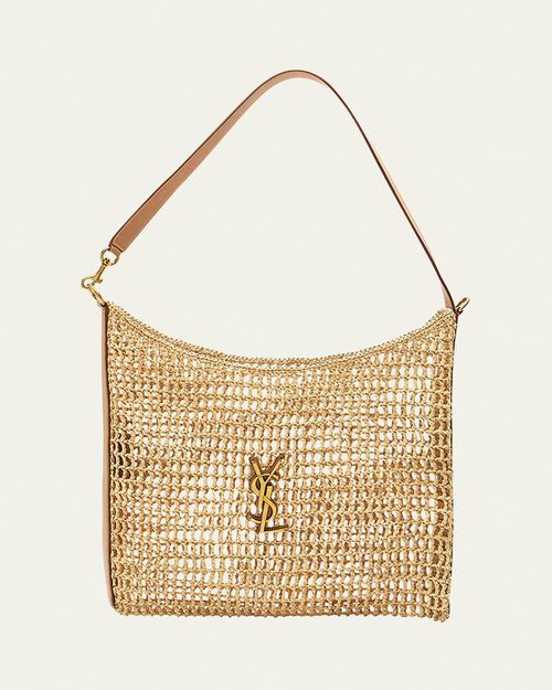 Oxalis YSL Monogram Shoulder Bag in Raffia with Bronze Hardware