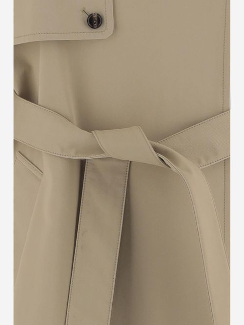 Cotton with Leather Collar Trench Coat — Beige