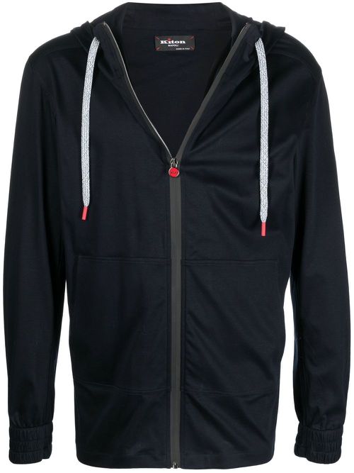 Kiton drawstring zipped hoodie - Blue