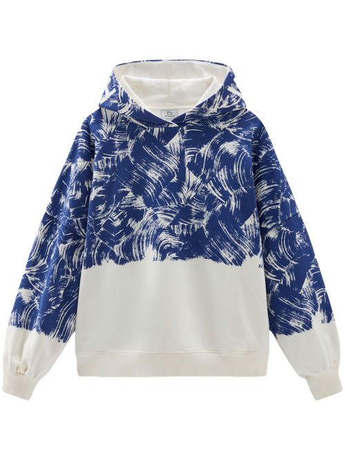 Paint-print cotton hoodie - Blue