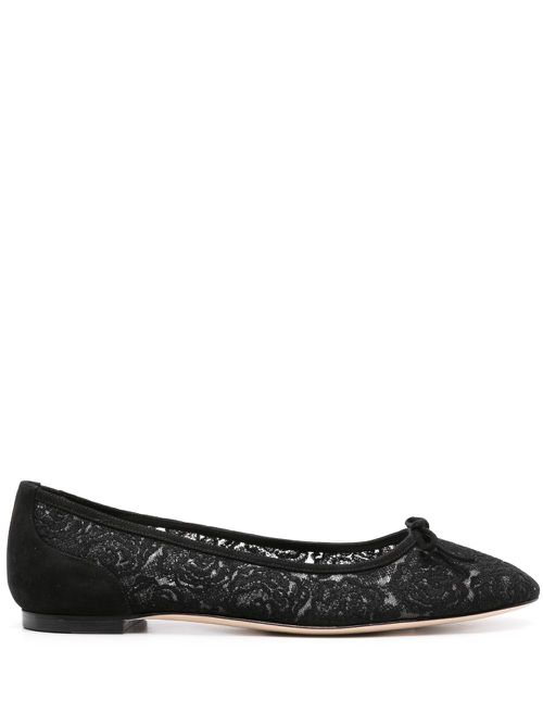 Manolo Blahnik Verizzo floral-embroidered ballerina shoes - ブラック