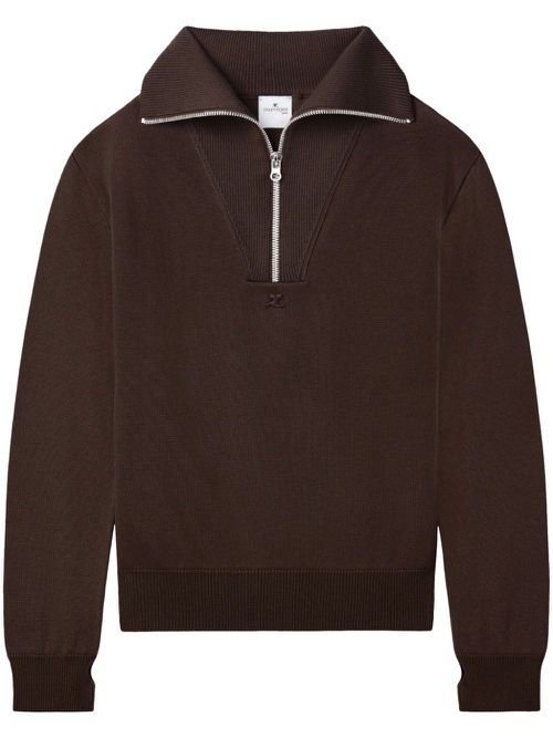 Logo-embroidered wool sweater - Brown