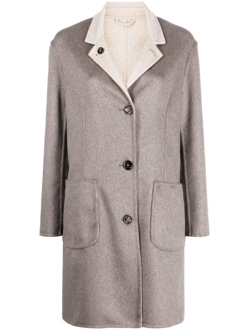 Single-breasted reversible cashmere coat - Neutrals