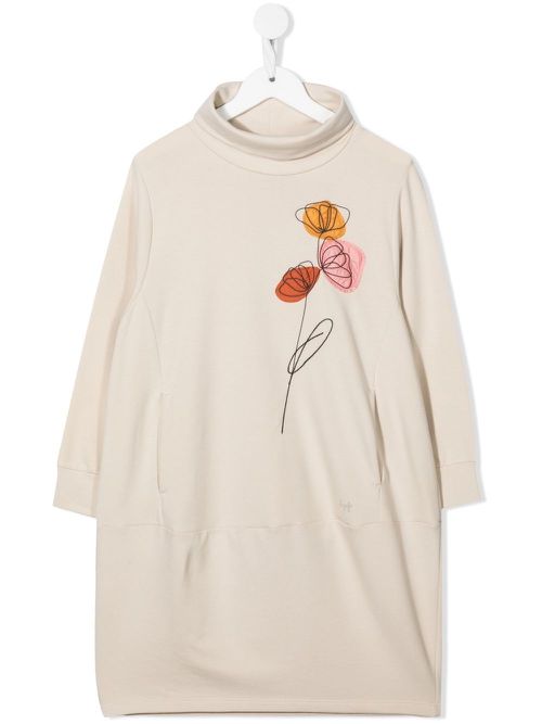 Floral-appliqué sweatshirt dress - Neutrals