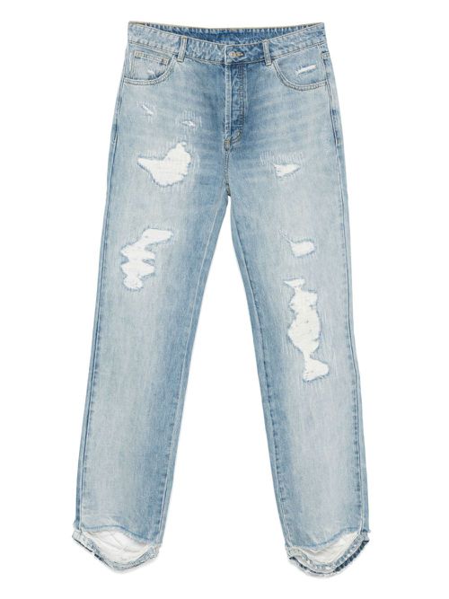Distressed straight-leg jeans - Blue