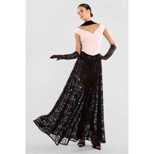 Goddiva Floral Lace A-Line Maxi Skirt