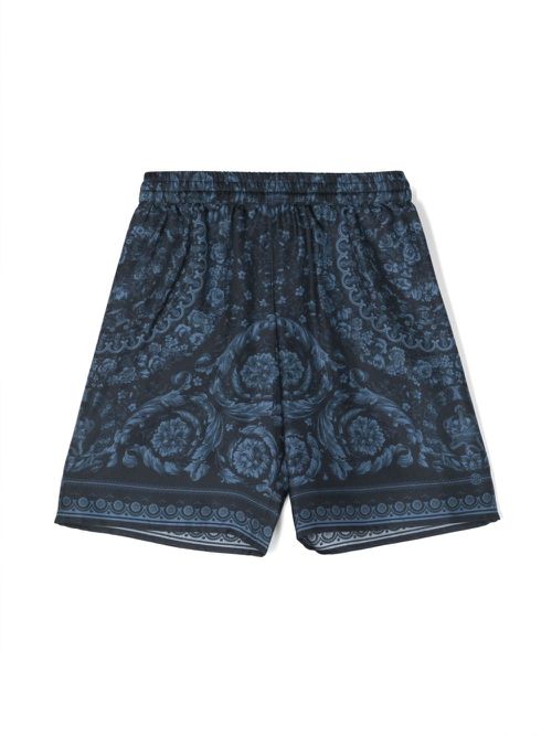 Barocco-print silk shorts - Blue