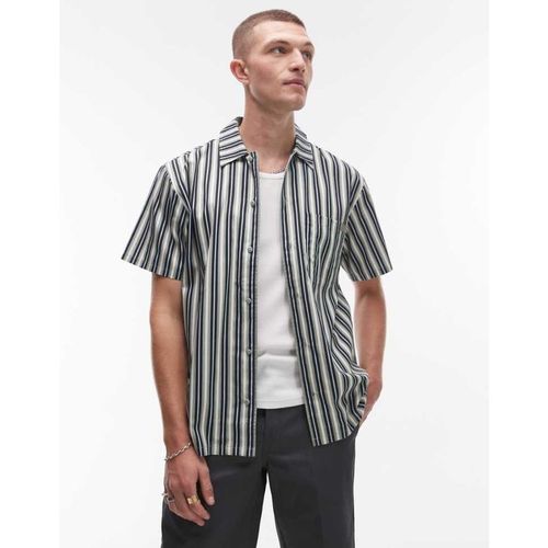 Dickies Mens multi stripe short sleeve work shirt in green - Mediu