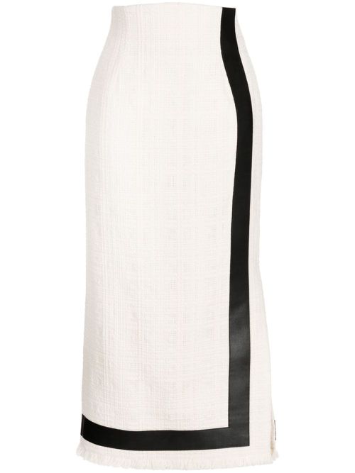 High-waisted striped tweed skirt - White