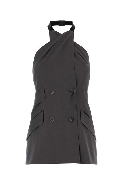Virgin Wool Double-Breasted Halter Jacket — Gray