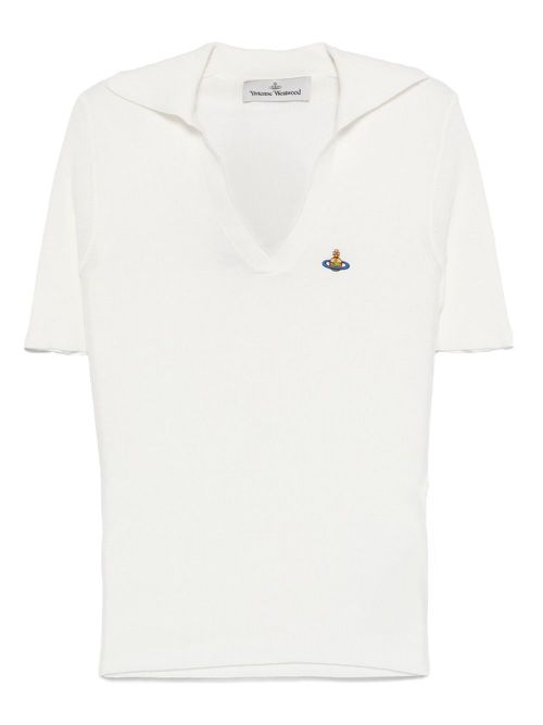 Orb-embroidered polo top - White