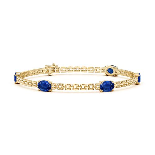 Angara 4.25 Carats Five Stone Oval Sapphire Station Link Bracelet in 14K Yellow Gold