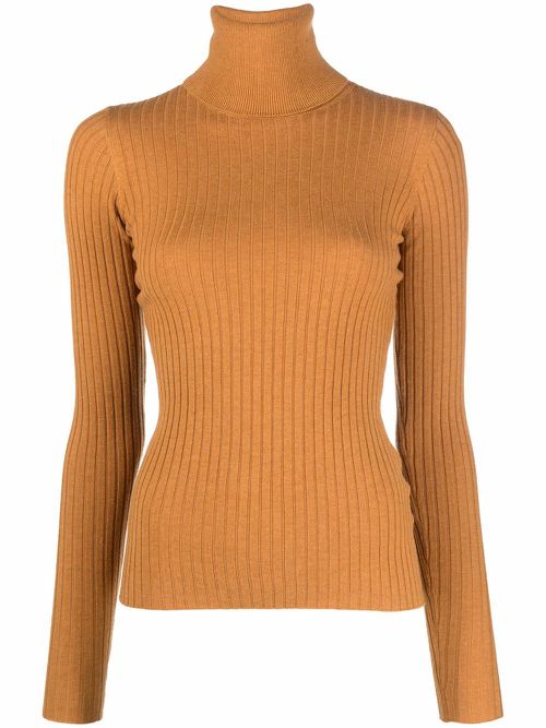 Ribbed-knit roll-neck jumper - Orange