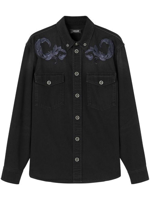 Embroidered-design denim shirt - Black