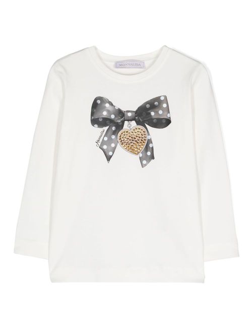 Bow-print long-sleeve T-shirt - White