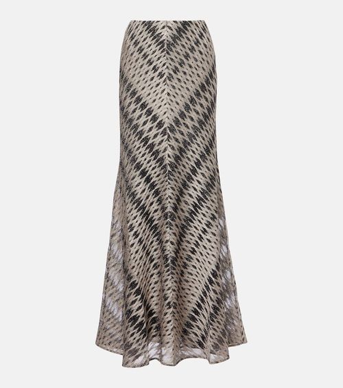 Open-knit lamé maxi skirt