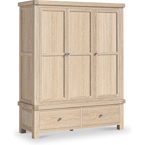 Portland Washed Oak Triple Wardrobe with Drawers for Bedroom Roseland