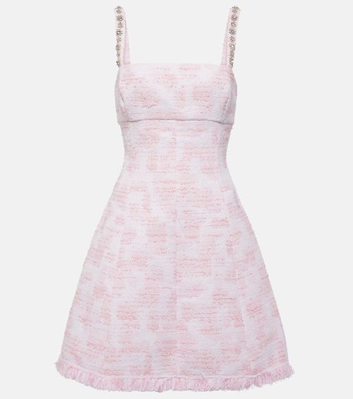 Crystal-embellished tweed minidress