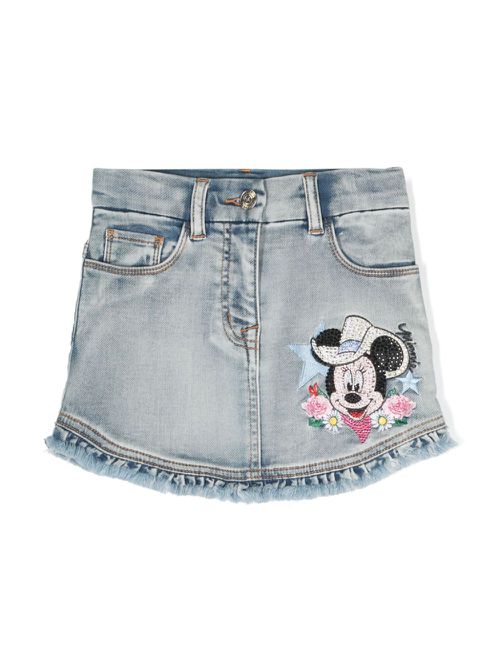 Embroidered-design denim skirt - Blue