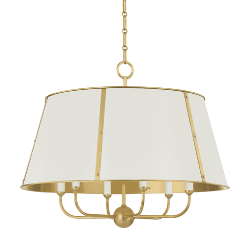Aged Brass Off White Six Light Chandelier from the Cambridge Collection