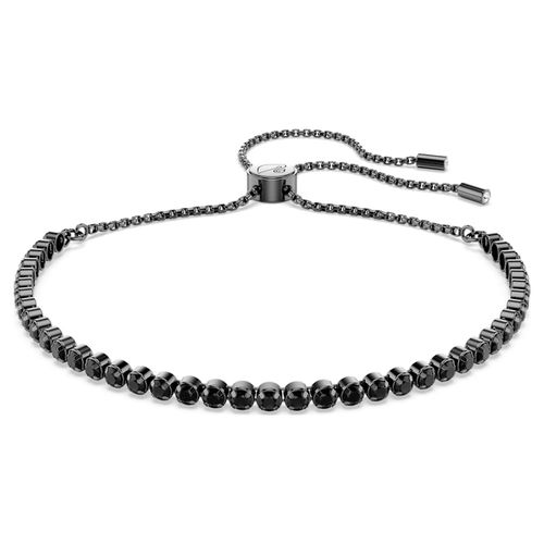 Tennis bracelet, Mixed round cuts, Black, Ruthenium plated