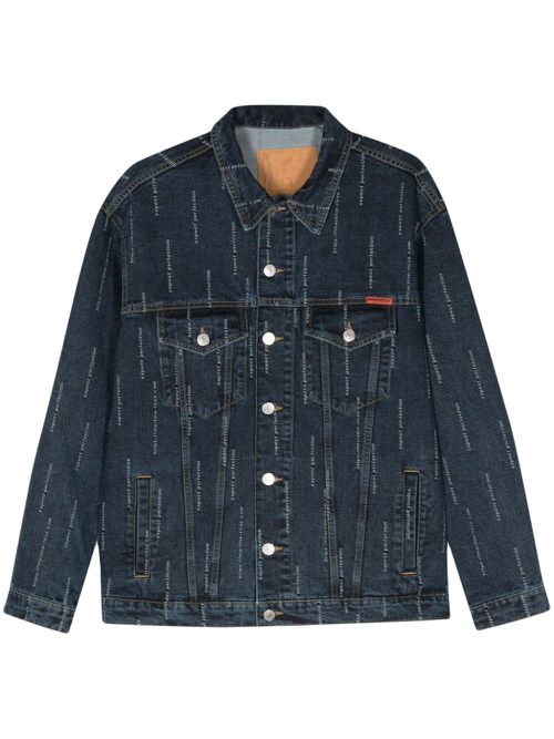 Embroidered-slogan denim jacket - Blue