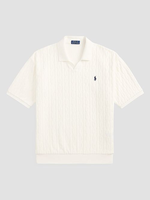 Men's Cable-Knit Terry Collared Shirt - Deckwash White