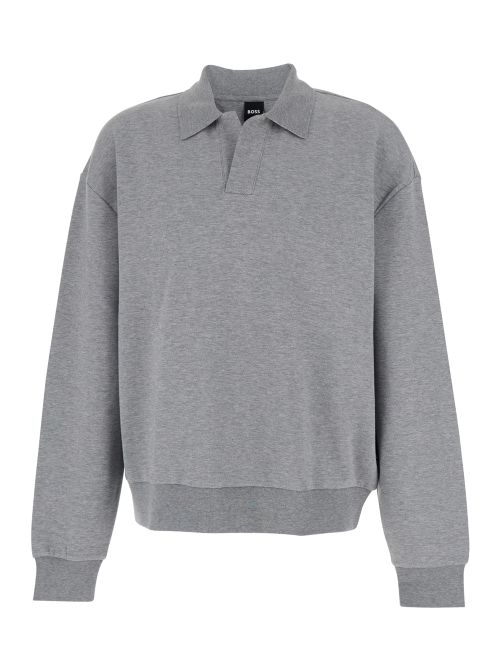 Long-Sleeve Cotton Blend Polo — Gray