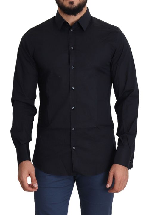 Dolce & Gabbana Blue Cotton Formal GOLD Dress Men's Shirt