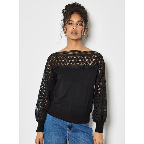 Apricot Women's Lace Detail Lightweight Jumper in Black