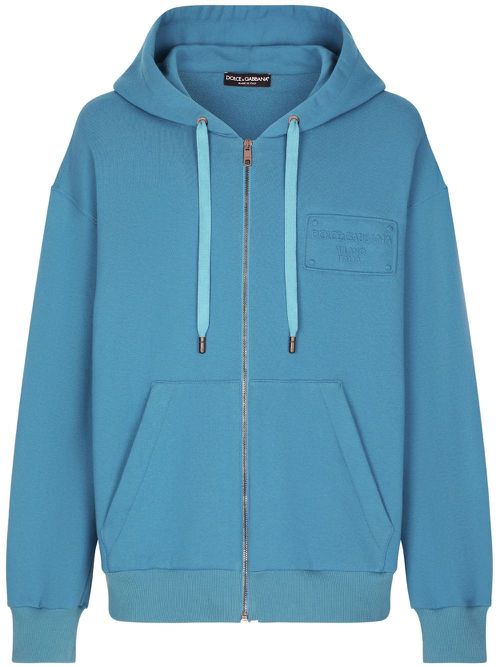 Embroidered-logo zipped hoodie - Blue
