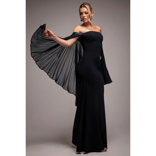 Goddiva Strapless Maxi Dress With Pleated Chiffon Cape - Black