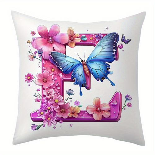 TEMU 1-pack English Alphabet Pillows For All , Fonts, Blue Embellishment Art Pattern Print Decorative Lumbar Support, Soft Polyester Fiber